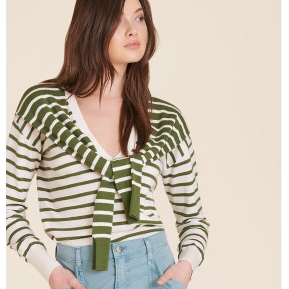 Veronica Beard Leni Tie Striped Merino Wool Sweater - Picture 1 of 6